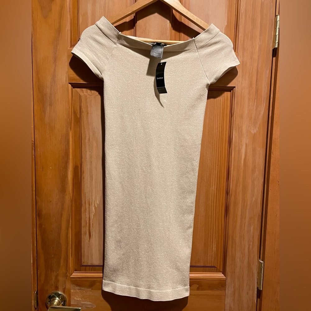 Gold, stretchy mini dress